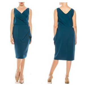 SLNY Peacock Sleeveless V-Neck Wrap Top Cocktail Dress NEW